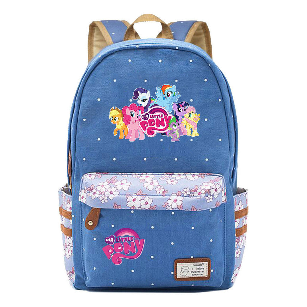 Pony Unicorn Youth Student School Bag Fragmented Canvas Girl Backpack