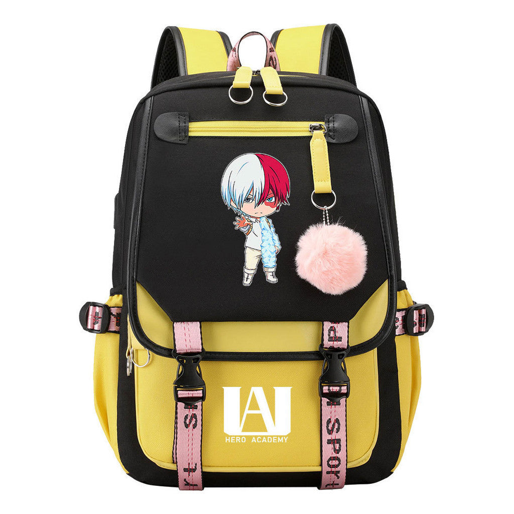 My Heroes Academy Usb Youth Student Backpack For Boys And Girls, Casual Woven Strap Flip Back Backpack