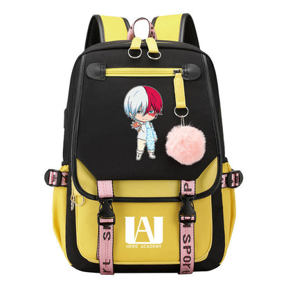 My Heroes Academy Usb Youth Student Backpack For Boys And Girls, Casual Woven Strap Flip Back Backpack