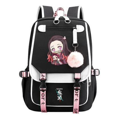 Cartoon Fashion Usb Youth Student Backpack Boy's And Girl's Leisure Ribbon Flip Backpack