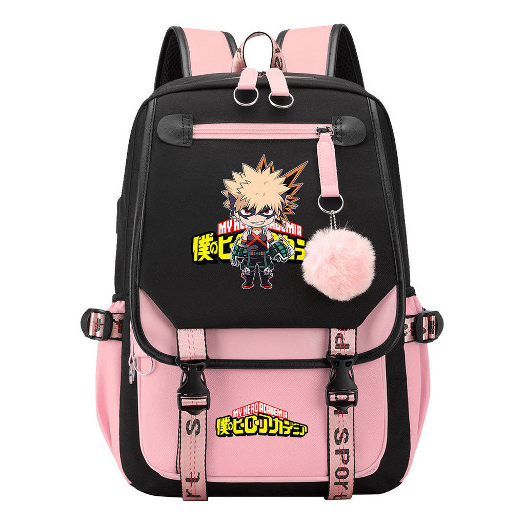 My Heroes Academy Usb Student Backpack, Casual Woven Strap Flip Back Backpack