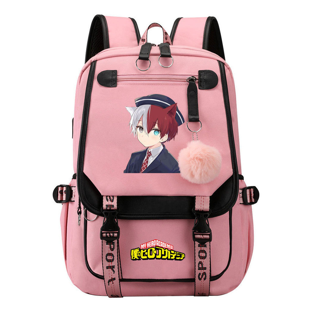 My Heroes Academy Usb Student Backpack, Casual Woven Strap Flip Back Backpack