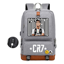 Football Star Cristiano Ronaldo Printed Usb Student Backpack For Leisure Travel Backpack