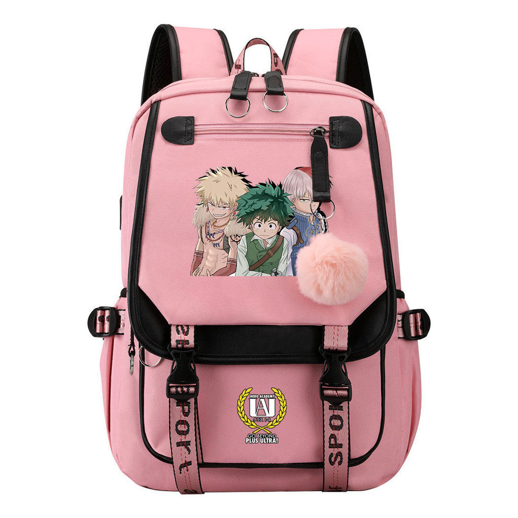My Heroes Academy Usb Student Backpack, Casual Woven Strap Flip Back Backpack