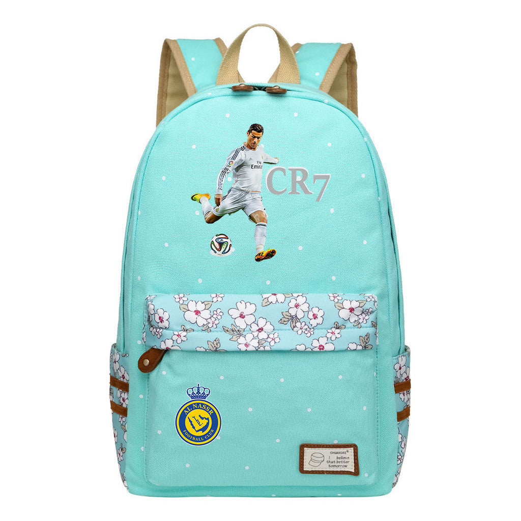 Football Star Cristiano Ronaldo Printed Student Backpack, Floral Casual Backpack