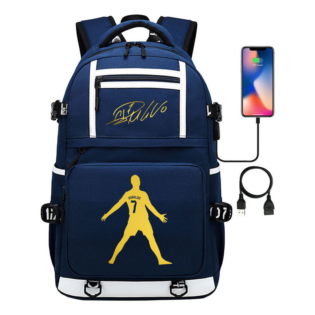 Sports Star Cristiano Ronaldo Usb Youth Student School Bag Men's And Women's Backpack Leisure Travel Bag