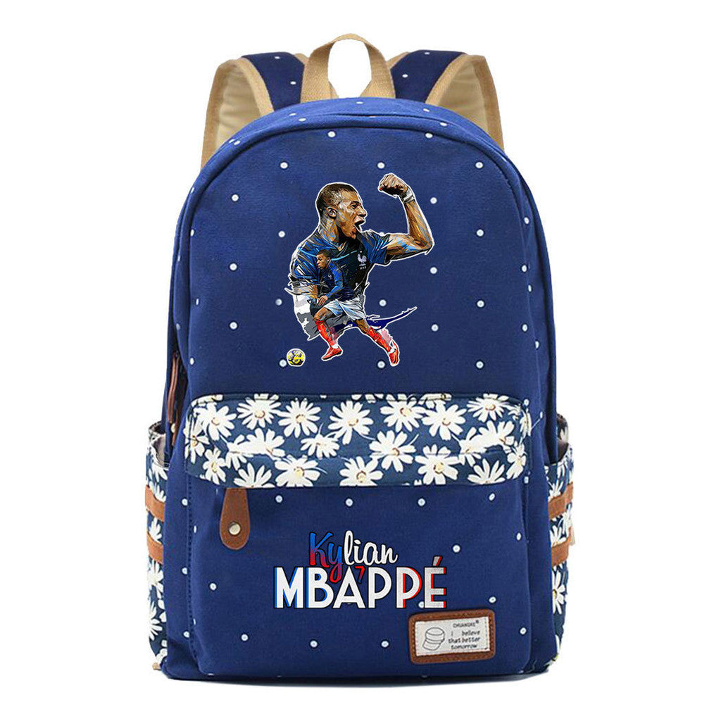 Football Star Mbappe Printed Teenage Girl Student Backpack, Fashionable And Casual Backpack