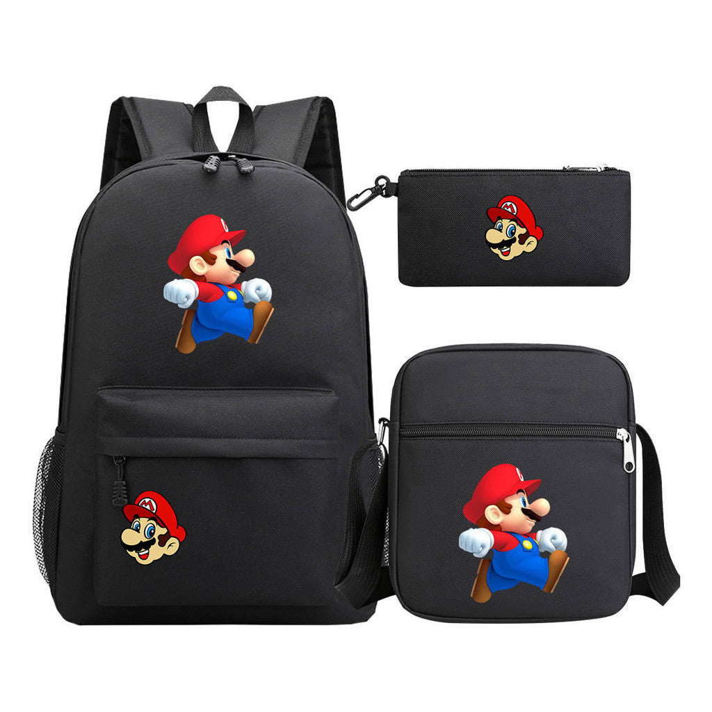 Super Mario Printed Student Backpack Three Piece Set For Men And Women's Backpack Set
