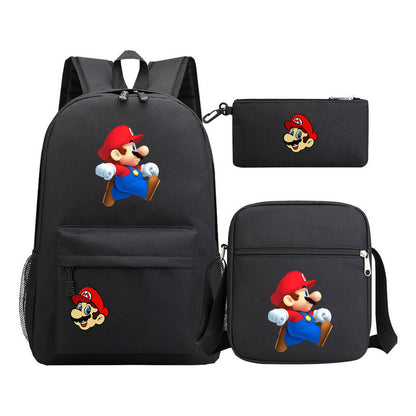 Super Mario Printed Student Backpack Three Piece Set For Men And Women's Backpack Set