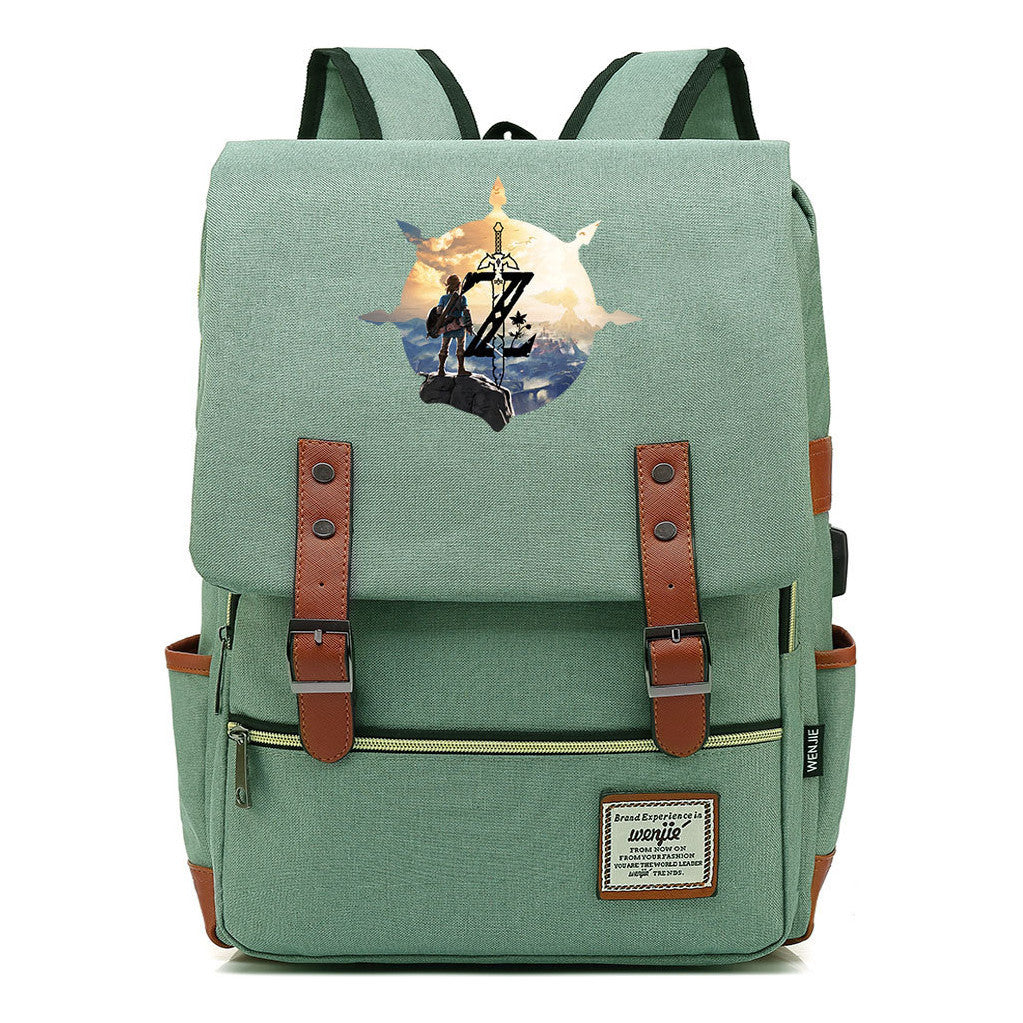 Game Tear Print Of The Kingdom Of Zelda Youth Primary And Secondary School Student Backpack Usb Men's And Women's Leisure Backpack