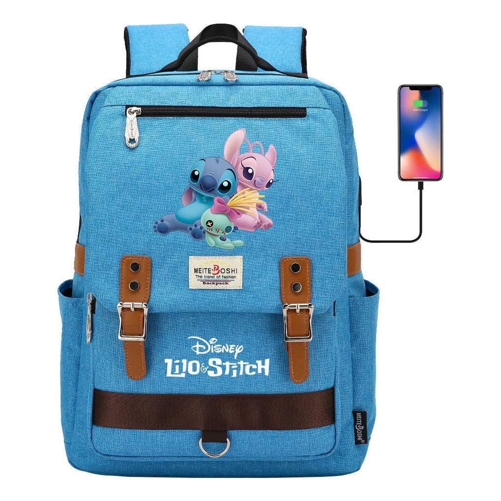 Anime Star Baby Stitch Printed Youth Student School Bag Casual Magnetic Buckle Backpack