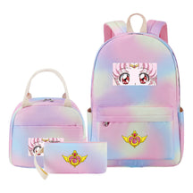Anime Beauty Girl Warrior Student Girls School Bag Lunch Bag Three Piece Set Backpack Set