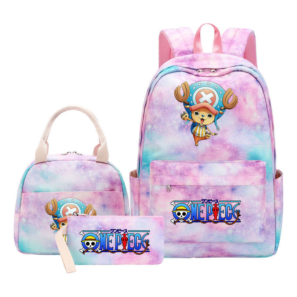 Cartoon Manga Pirate Wang Qing Student Girls School Bag Lunch Bag Three Piece Set Backpack Set