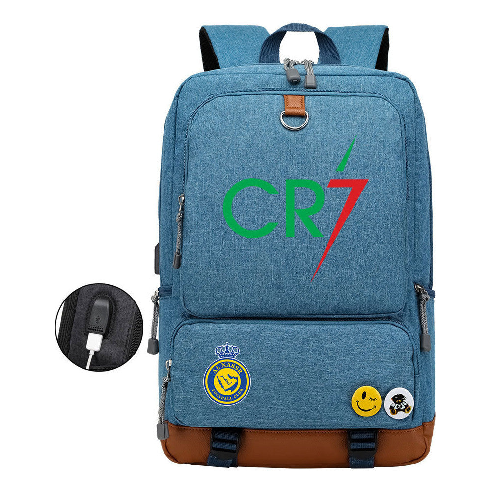 Football Star Cristiano Ronaldo Printed Usb Youth Student Backpack For Leisure Travel Backpack