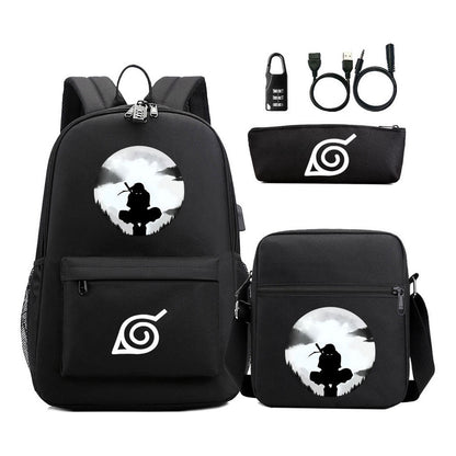 Naruto Usb Password Lock Youth Student Backpack Three Piece Set For Men And Women Backpack Set
