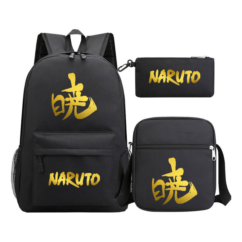Golden Anime Naruto Starry Sky Youth Student Backpack Set, 3-piece, Men's And Women's Backpack Set