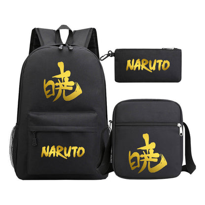 Golden Anime Naruto Starry Sky Youth Student Backpack Set, 3-piece, Men's And Women's Backpack Set