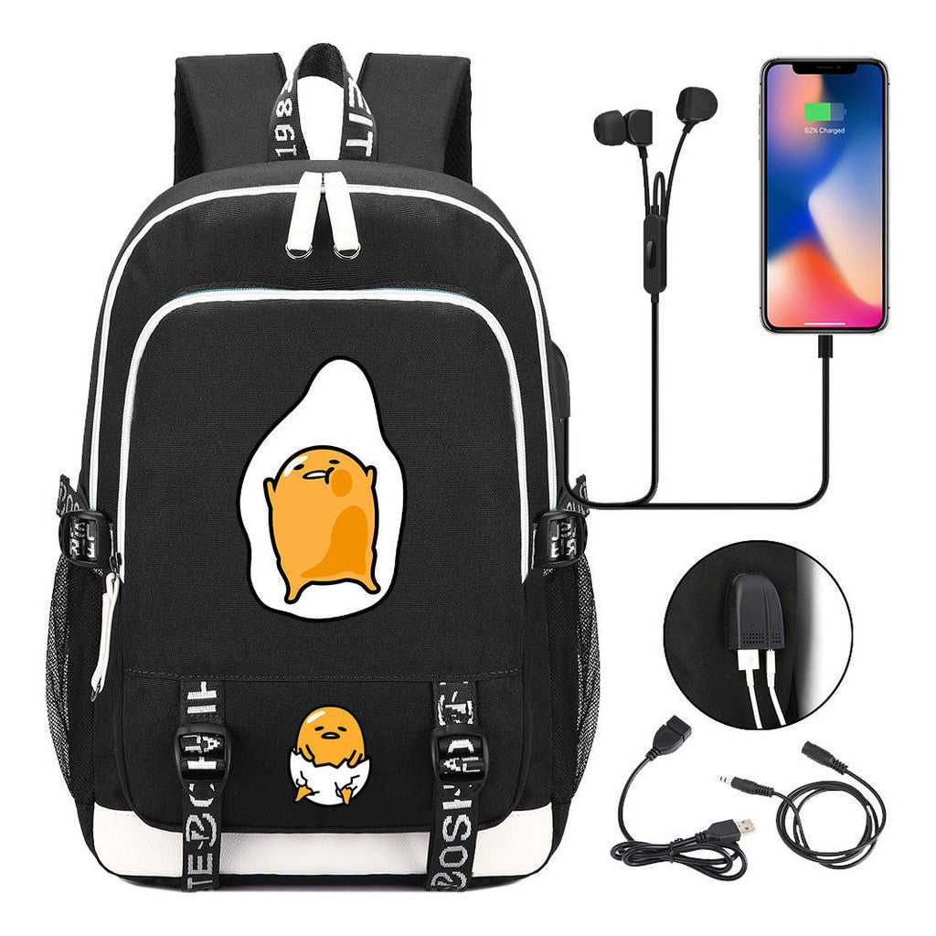 Comic Lazy Egg Youth Student Backpack Usb Men's And Women's Leisure Backpack