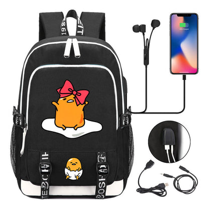 Comic Lazy Egg Youth Student Backpack Usb Men's And Women's Leisure Backpack