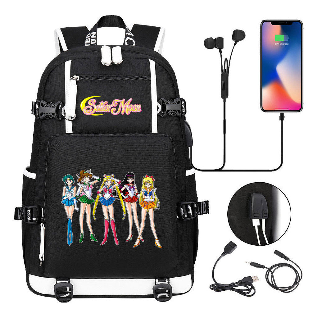 Beautiful Girl Warrior Usb Youth Student School Bag Travel Backpack