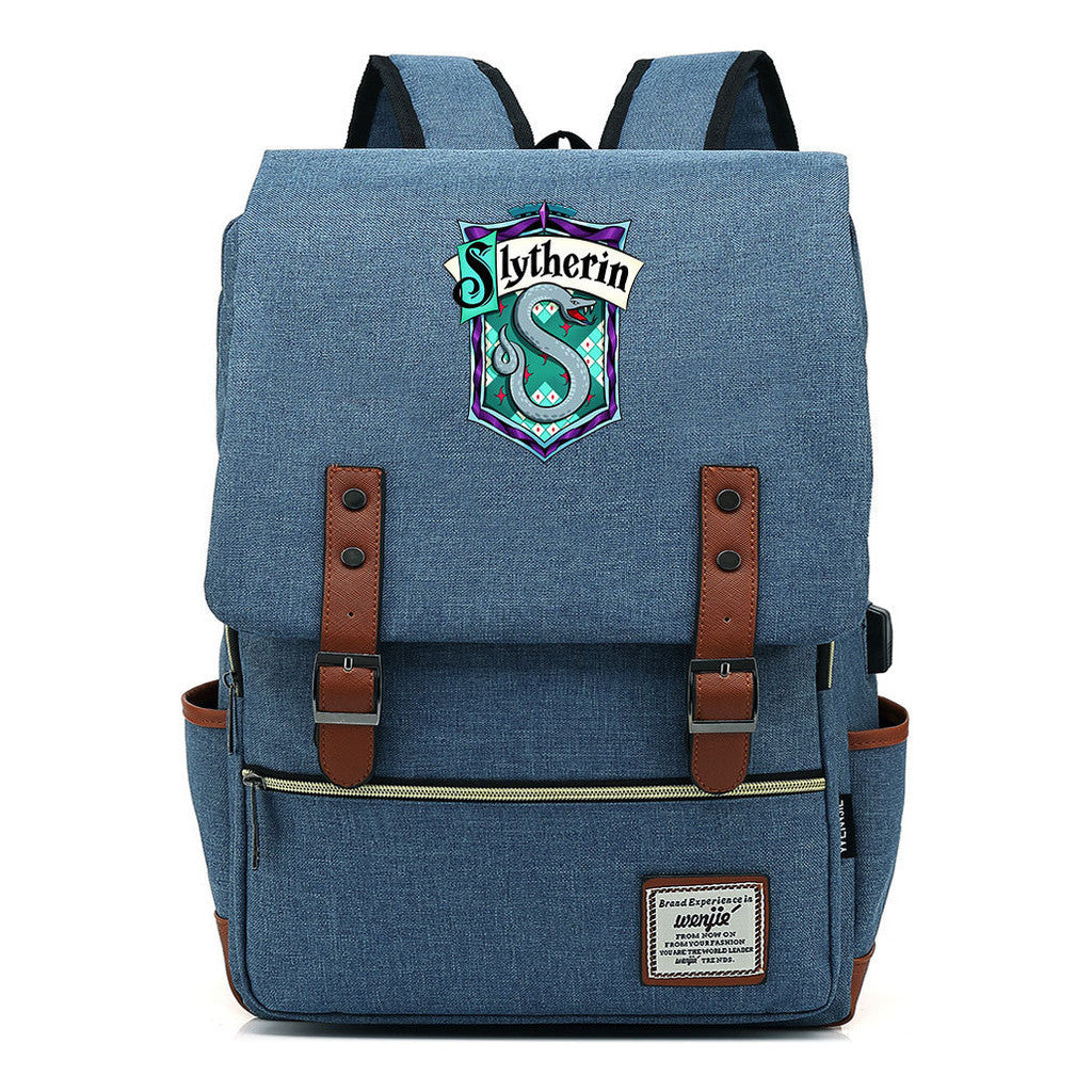 School Of Witchcraft And Wizardry Student Backpack Usb Men's And Women's Leisure Belt Buckle Backpack