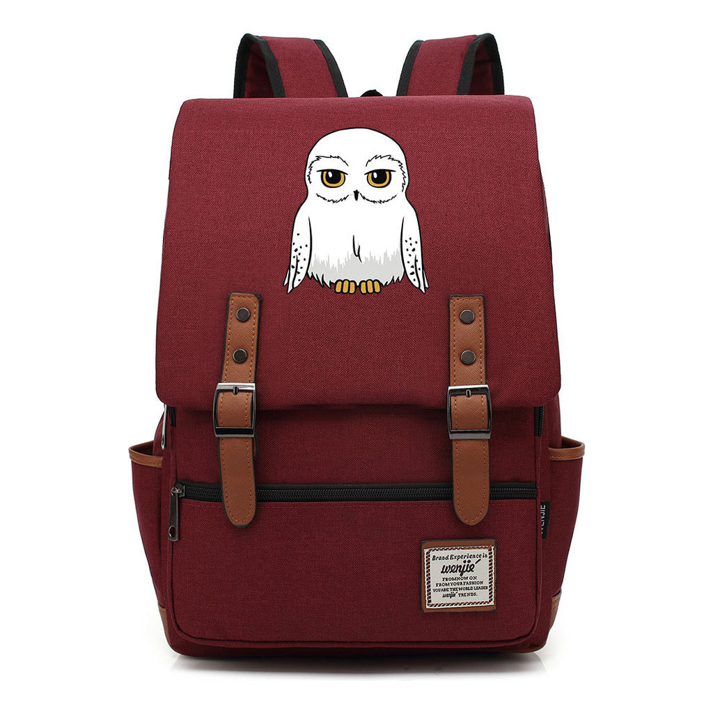 Cartoon White Owl Youth Student Backpack For Men And Women With Casual Belt Buckle Backpack