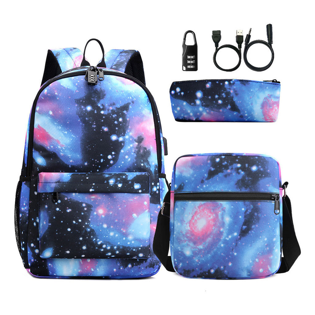 Usb Password Lock Youth Student Backpack Three Piece Set For Men And Women's Backpack Set