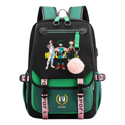 Comics My Heroes Academy Usb Student Backpack Casual Ribbon Flip Backpack