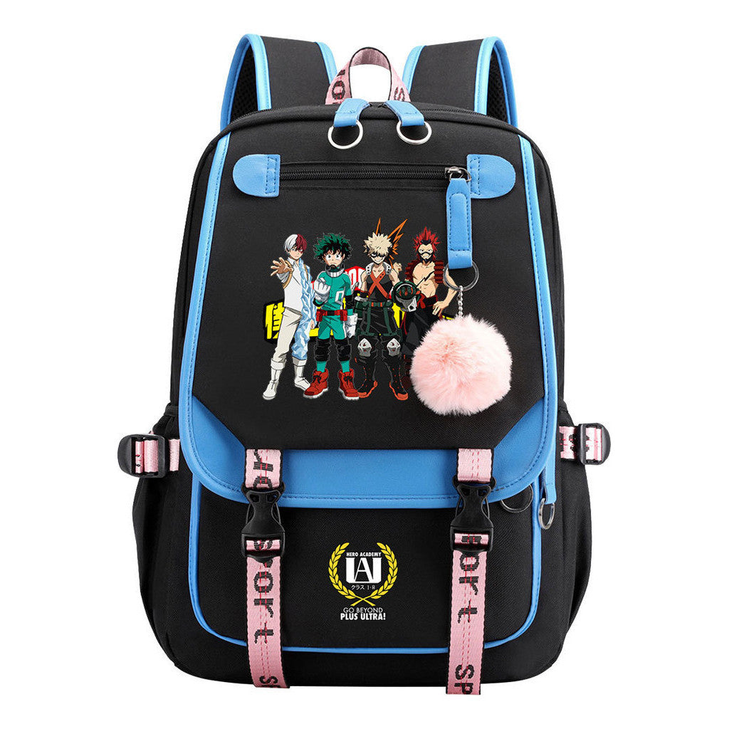 Comics My Heroes Academy Usb Student Backpack Casual Ribbon Flip Backpack
