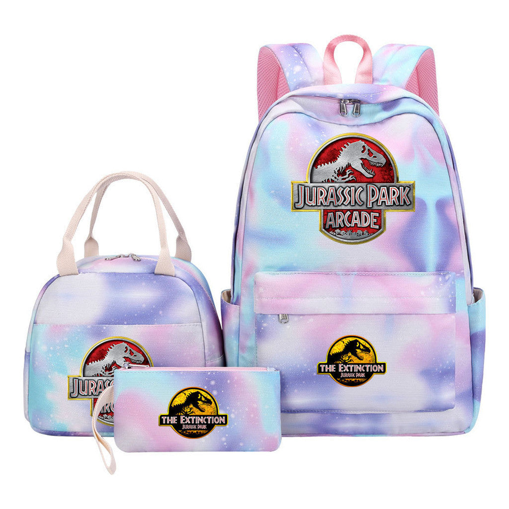 Jurassic Park Dinosaur Youth School Bag Lunch Bag Three Piece Set Backpack Set