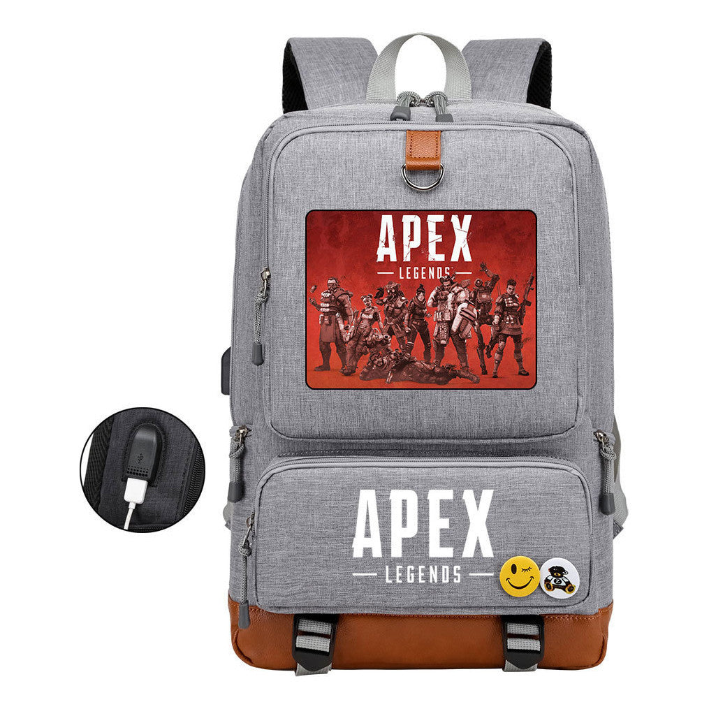 Apex Hero Print Usb Youth School Bag Leisure Travel Backpack