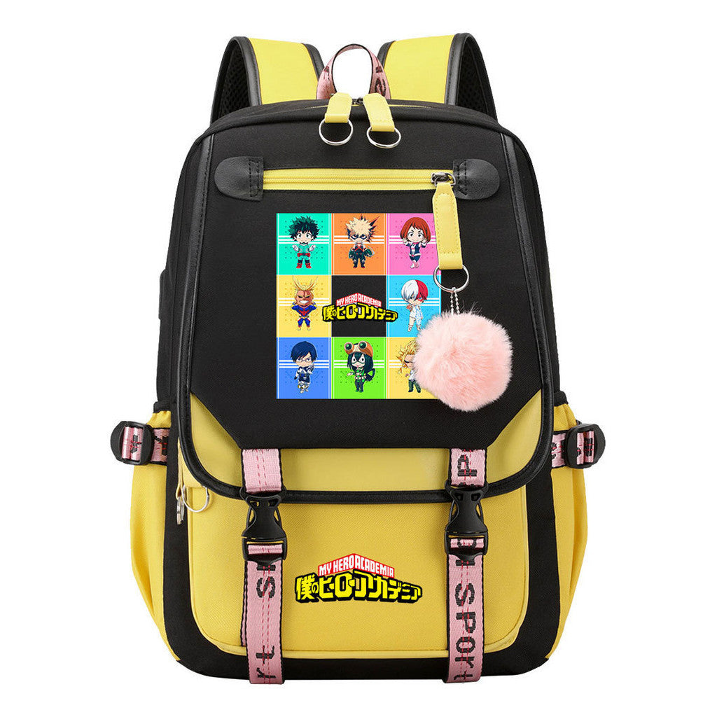 My Heroes Academy Usb Student Backpack, Casual Woven Strap Flip Back Backpack