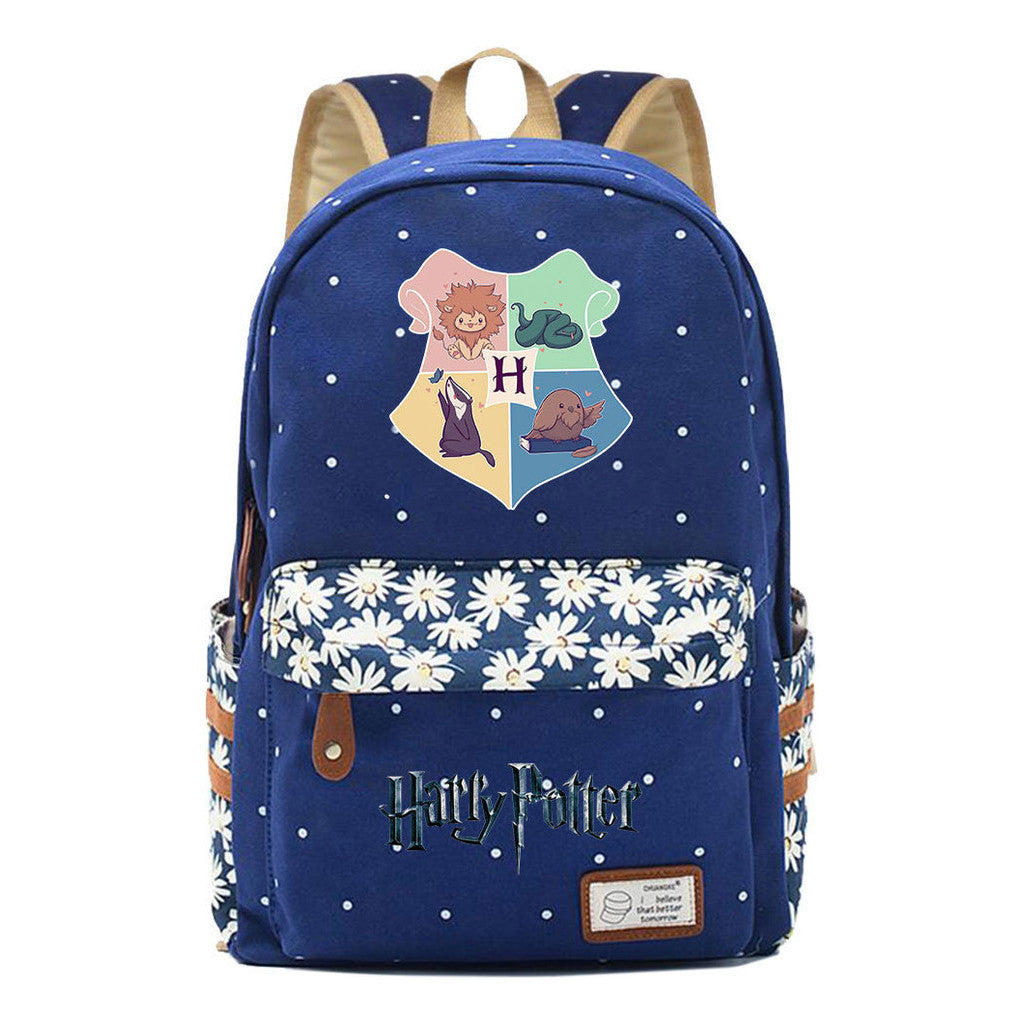 School Of Witchcraft And Wizardry Student Backpack With Floral Canvas Backpack