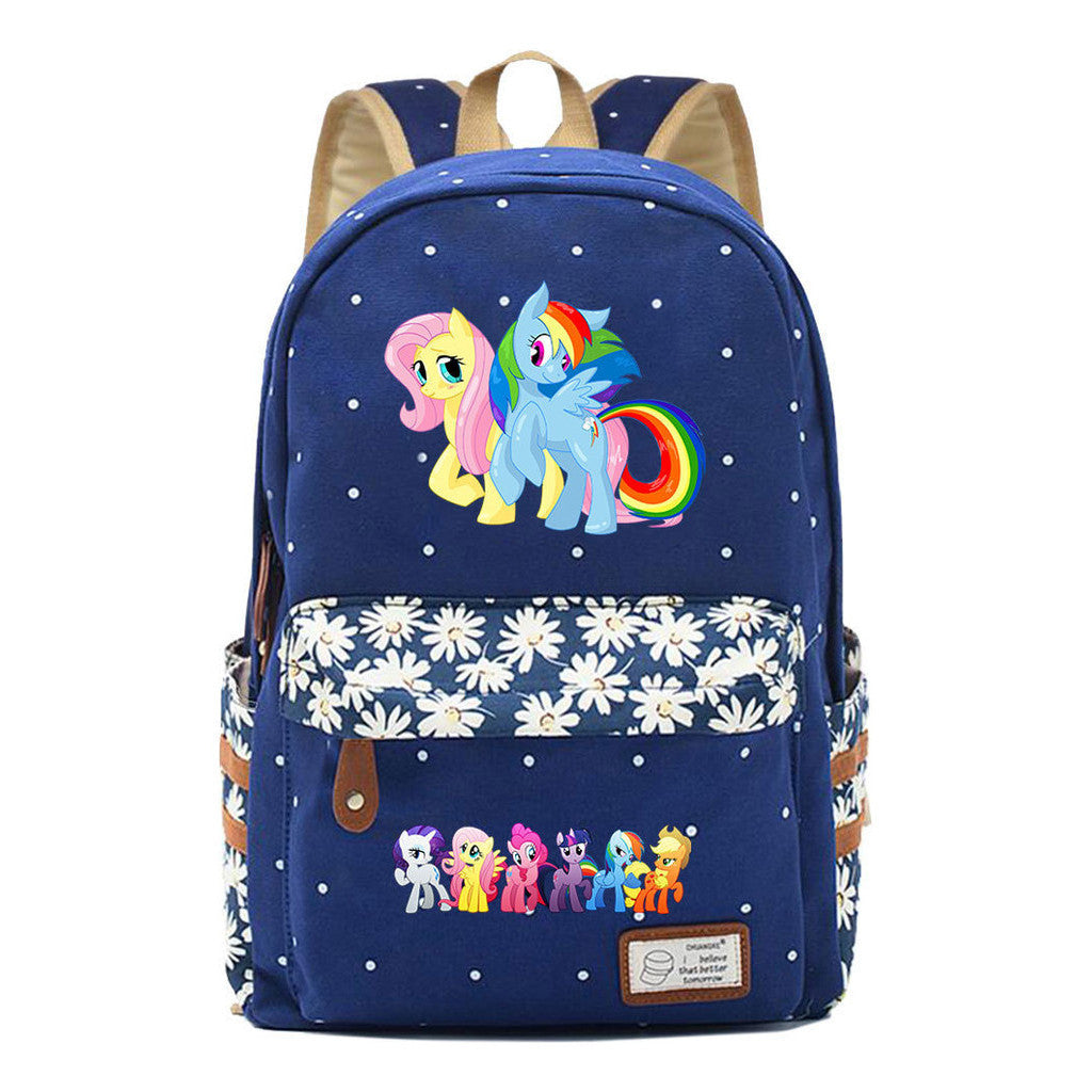 Pony Rainbow Unicorn Student School Bag Fragmented Canvas Girl Backpack