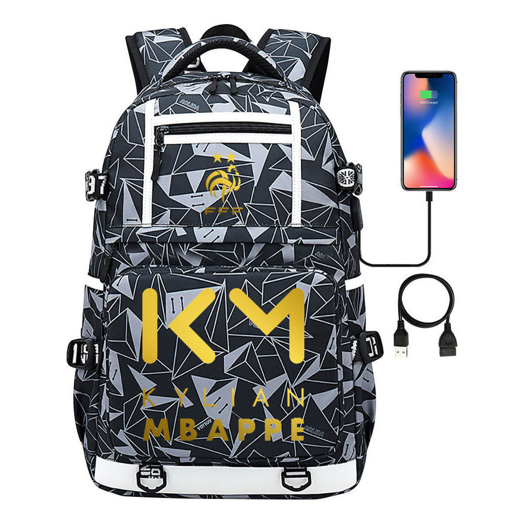 Golden Football Star Mbappe Usb Youth Student Backpack Backpack Leisure Travel Backpack