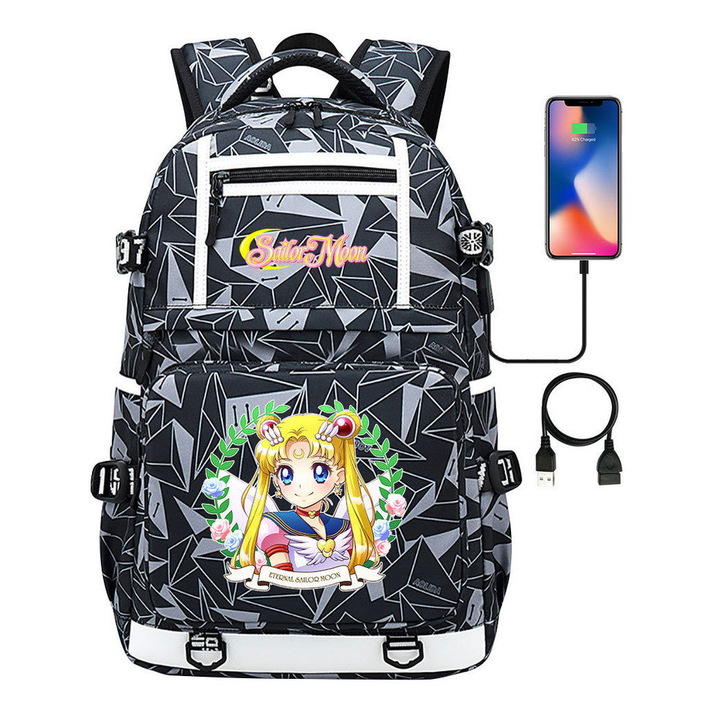 Anime Beauty Girl Warrior Usb Youth Student School Bag Men's And Women's Backpack Leisure Travel Backpack