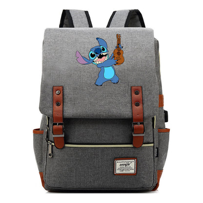 Anime Star Baby Stitch Printed Youth Student Backpack Usb Casual Backpack