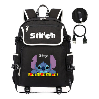 Anime Star Baby Stitch Printed Usb Youth Student Backpack For Leisure Travel Backpack