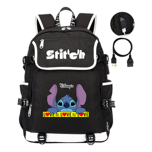 Anime Star Baby Stitch Printed Usb Youth Student Backpack For Leisure Travel Backpack