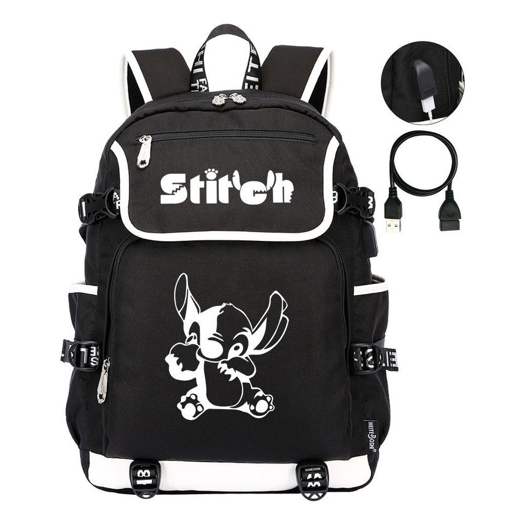Anime Star Baby Stitch Printed Usb Youth Student Backpack For Leisure Travel Backpack