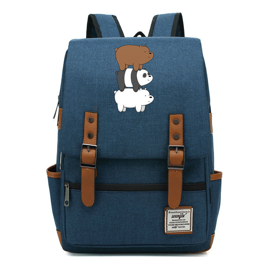 Cartoon Cute Three Bears Printed Youth School Bag For Men And Women Leisure Belt Buckle Classic Backpack