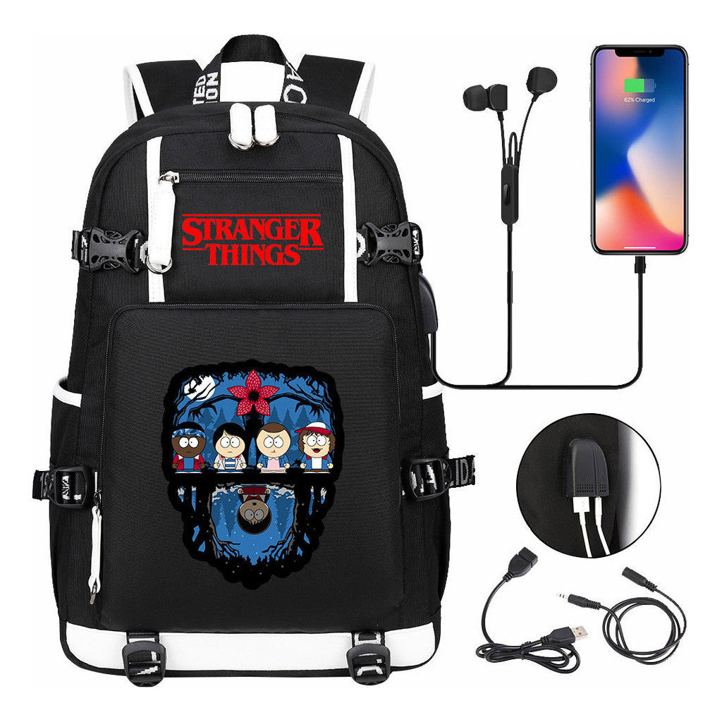 Strange Story Printed Usb Youth Student Backpack For Men And Women's Leisure Travel Backpack