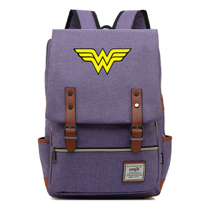 Anime Wonder Woman Printed Youth Student School Bag Men's And Women's Leisure Belt Buckle Backpack