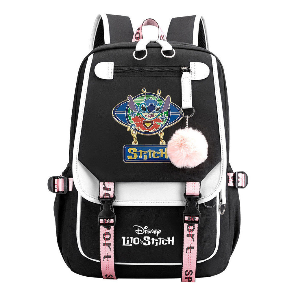 Interstellar Baby Stitch Usb Backpack For Boys And Girls, Casual Woven Strap Flip Back Backpack