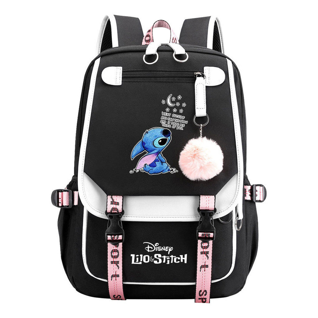 Interstellar Baby Stitch Usb Backpack For Boys And Girls, Casual Woven Strap Flip Back Backpack