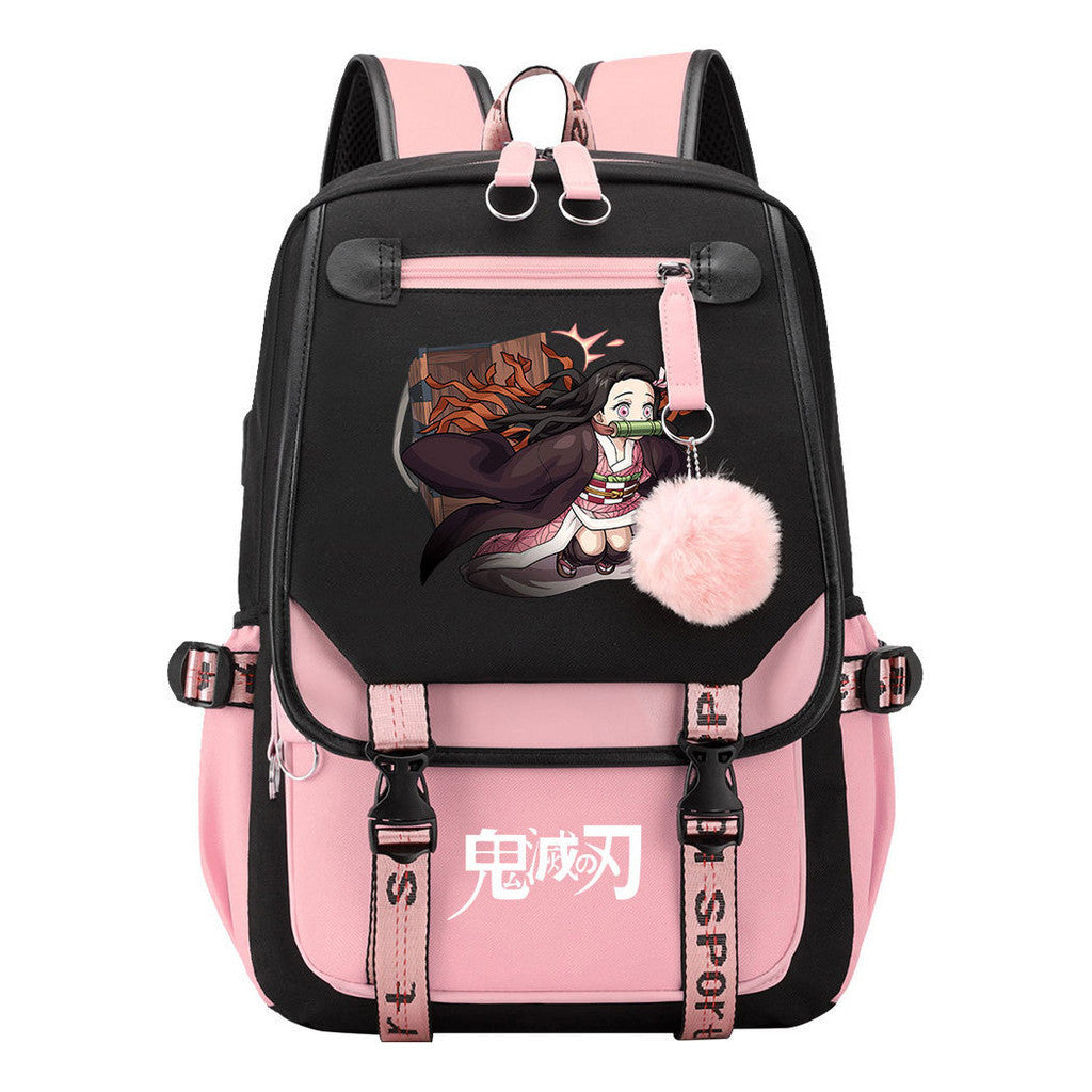 Cartoon Fashion Usb Youth Student Backpack Men's And Women's Leisure Ribbon Flip Backpack