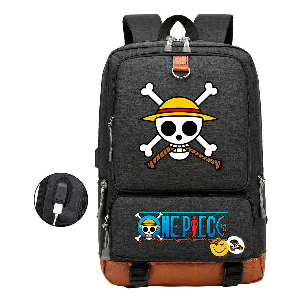 Cartoon One Piece Print Usb Youth Student Backpack For Leisure Travel Backpack