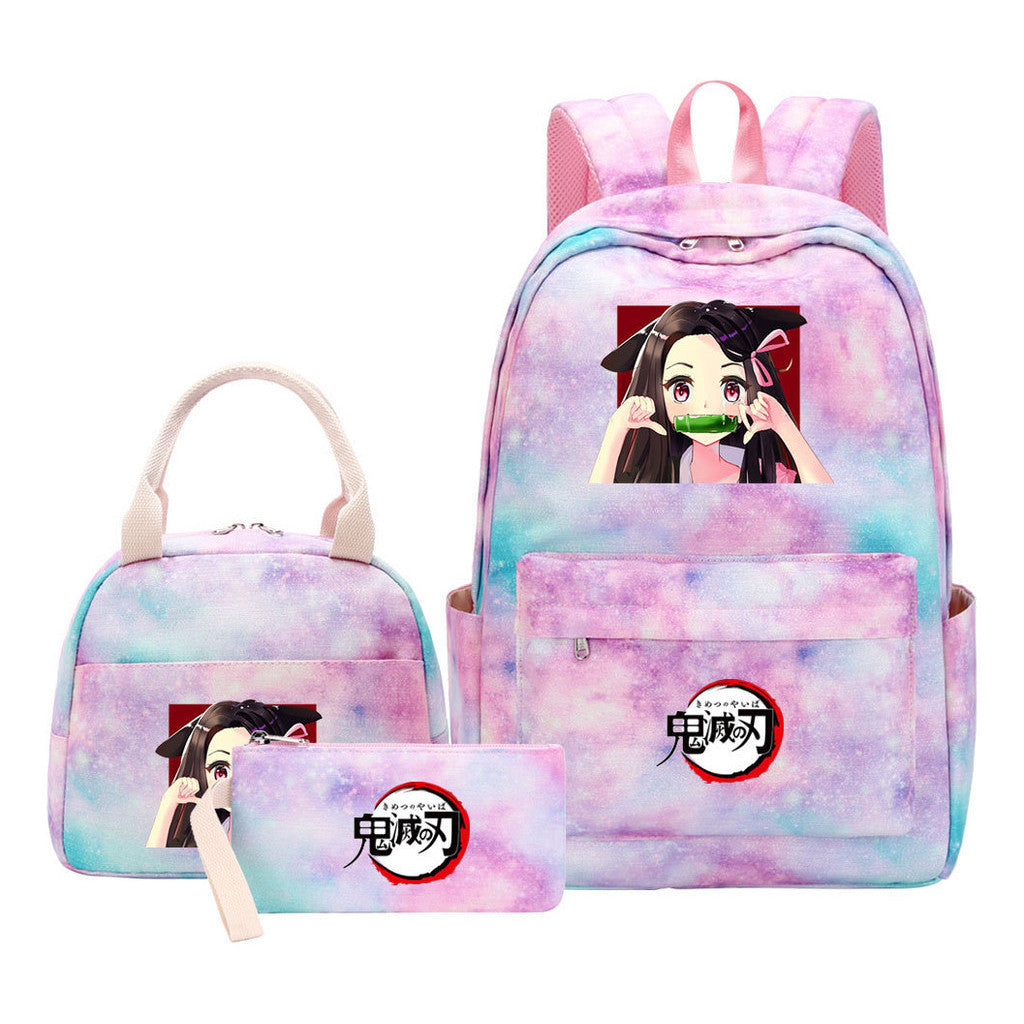 Cartoon Fashion Youth Student Girls School Bag Lunch Bag Three Piece Set Backpack