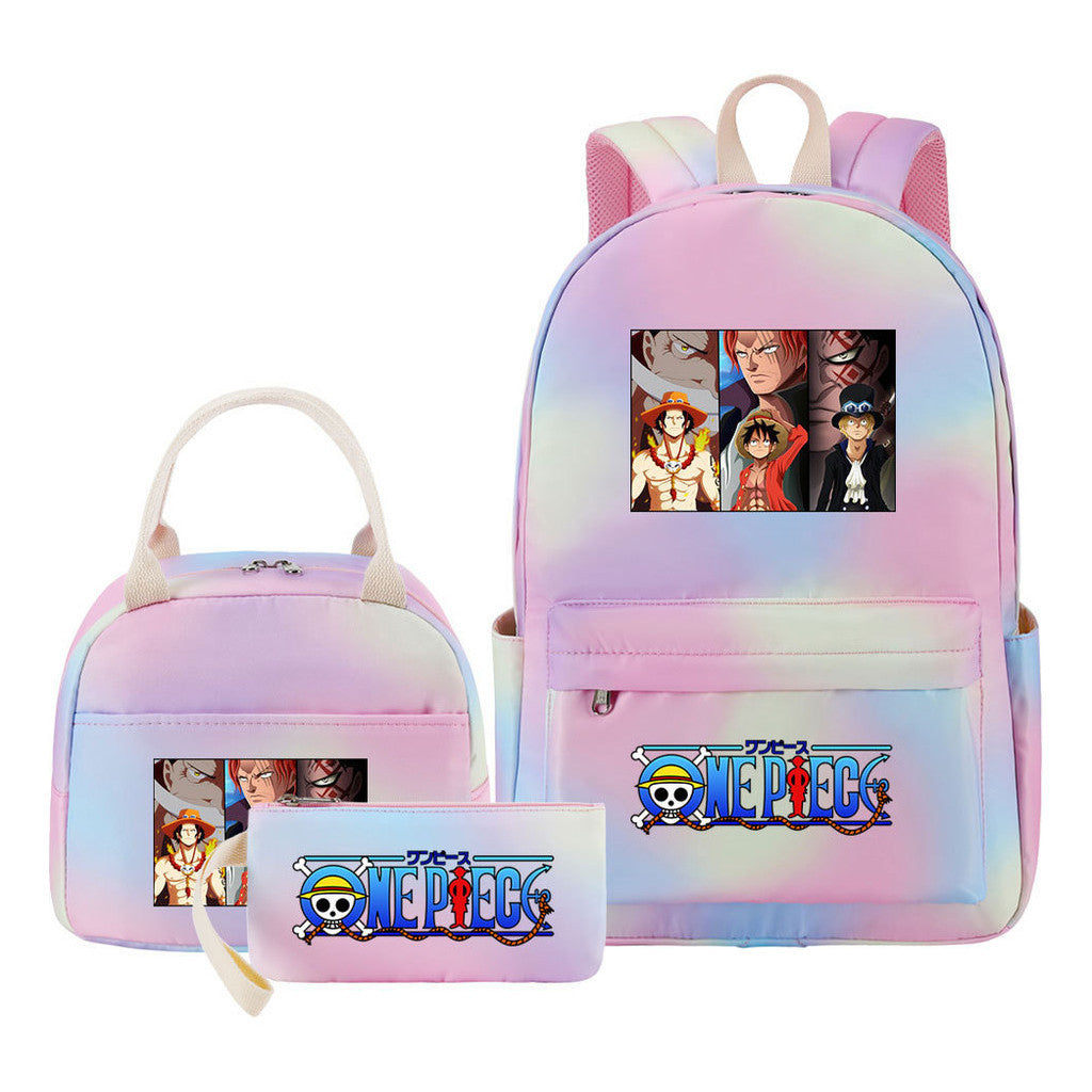 Cartoon Manga Pirate Wang Qing Student Girls School Bag Lunch Bag Three Piece Set Backpack Set