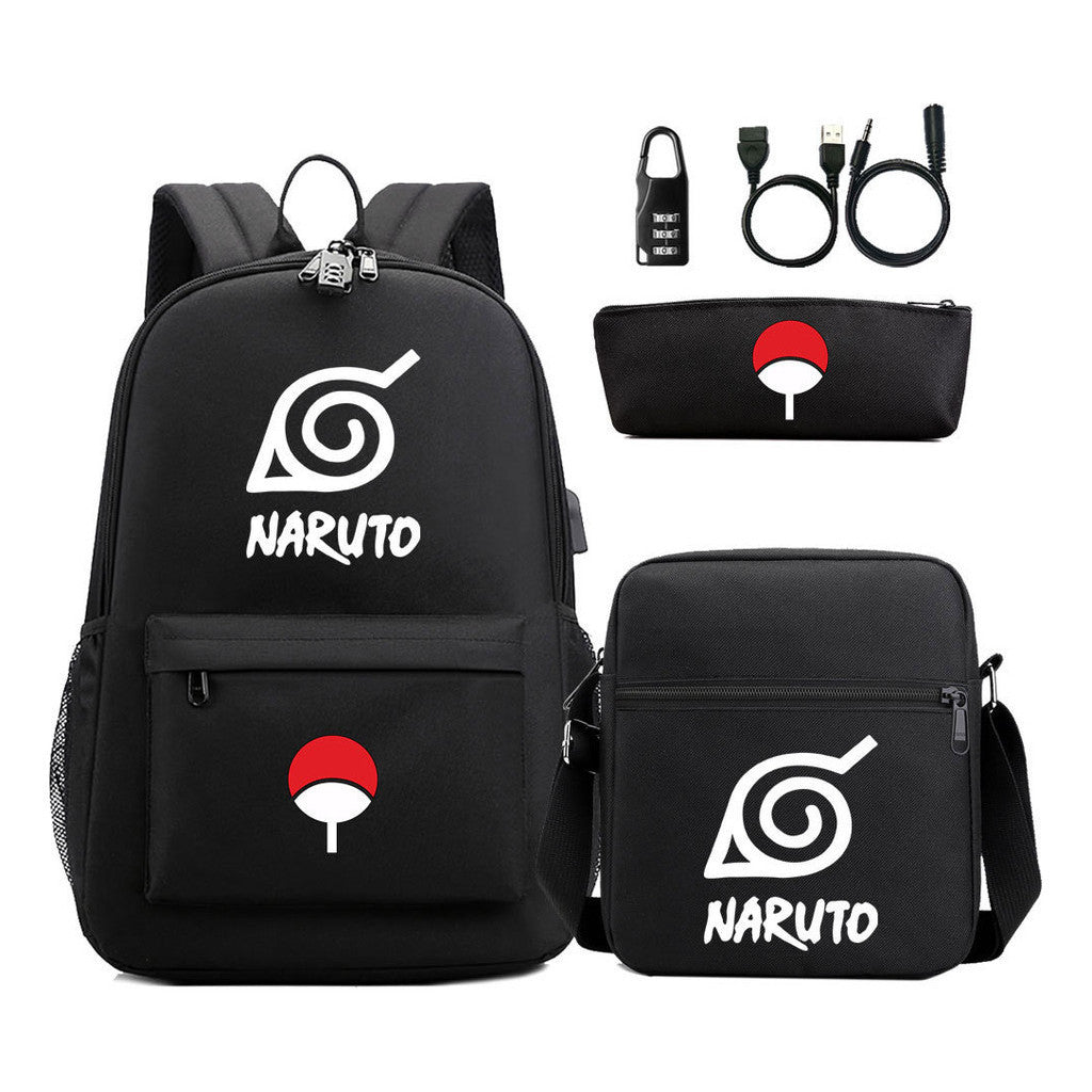 Naruto Usb Password Lock Student Backpack Three Piece Set Backpack Set